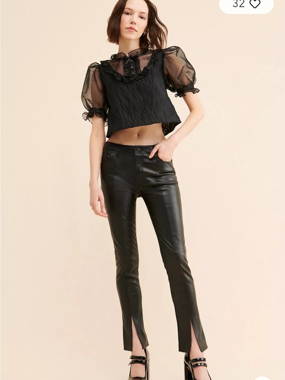 Hudson Barbara High Rise Bootcut Vegan Faux Leather Pants  Slit Hem Black 26